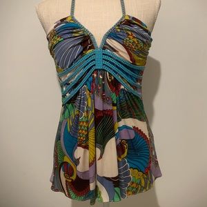 Sky Rhinestones Turquoise strapless top!